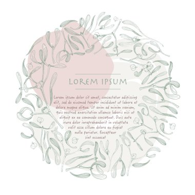 Ökseotu bitkiile vektör noel çelenk. Fırça darbeli doğa botanik çerçevesi.