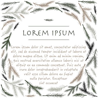 Köknar bitki el çizilmiş daire botanik arka plan ile Vektör noel daire çerçeve 