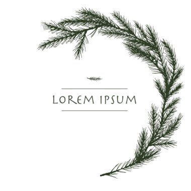 Tebrik kartları için ağaç ile ladin el çizilmiş daire arka plan ile Vektör noel çelenk