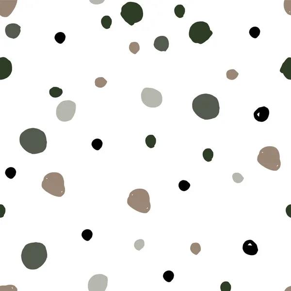 Vector seamless pattern with hand drawn green polka dots on a white background — Stock Vector