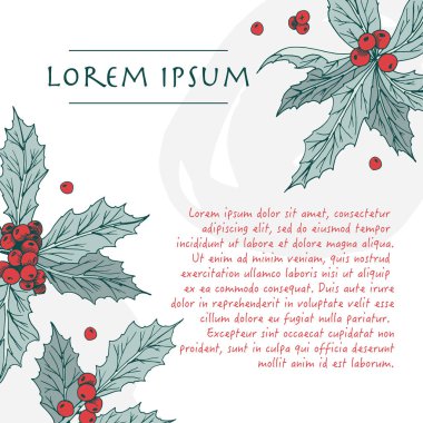 Noel arkaplanı Holly 'nin renkli köşesi ve tebrik kartı için fırça darbesi.