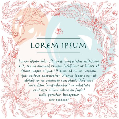 Çobanpüskülü bitki eli çizilmiş vektör noel çemberi çerçeve fırça darbeleri ile botanik arka plan