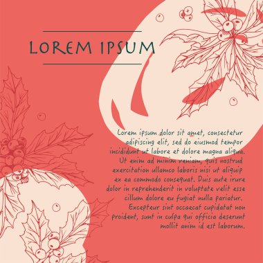 Kutlama kartı için fırça darbesi ile ilex bitki mercan rengi arka plan