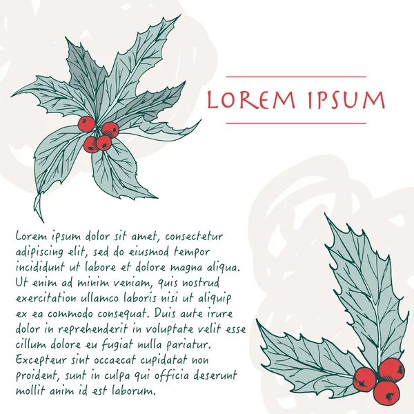 Kutlama kartı için fırça darbesi ile ilex bitki renk köşeli Noel arkaplanı