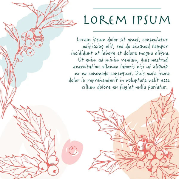 Noel arkaplanı Holly Pastel renkli köşesi ve tebrik kartı için fırça darbesi.