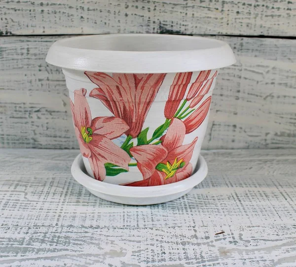 Beautiful decorative flowerpot handmade with decoupage style