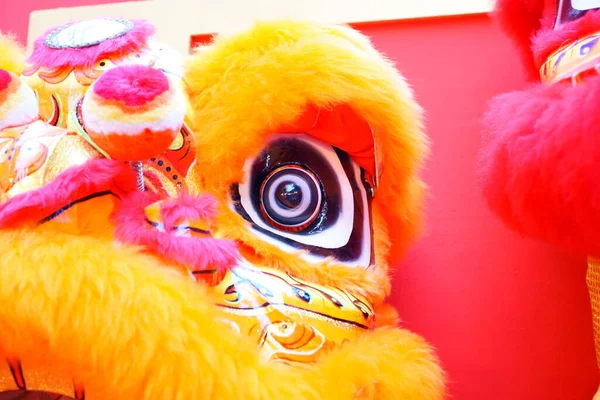 Head of Lion dance with yellow furry