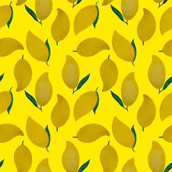 Mangas Maduras Amarelas Frutas Folha Verde Ilustração Padrão Repetição Sem — Fotografia de Stock