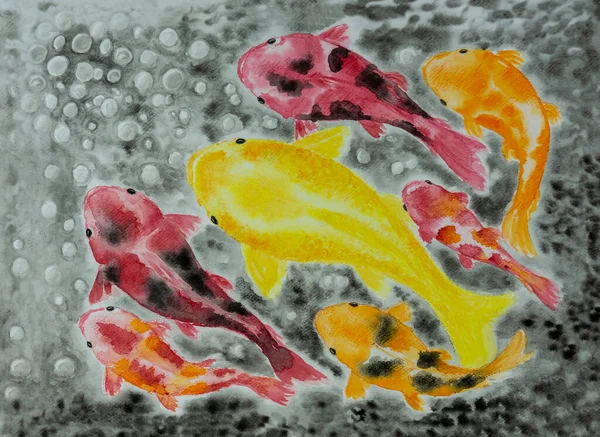 Кои Рыбы Красочные Фантазии Карпа Иллюстрации Акварель Ручной Рисунок Изображение — стоковое фото