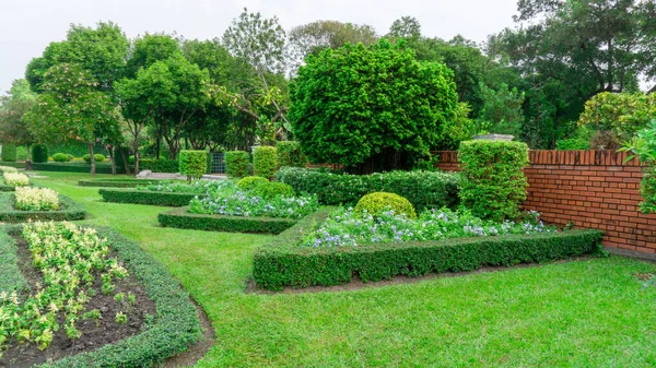 Ngiliz Resmi Bahçe Tarzı Geometrik Çalı Şekilli Bahçeler Renkli Çiçek — Stok fotoğraf