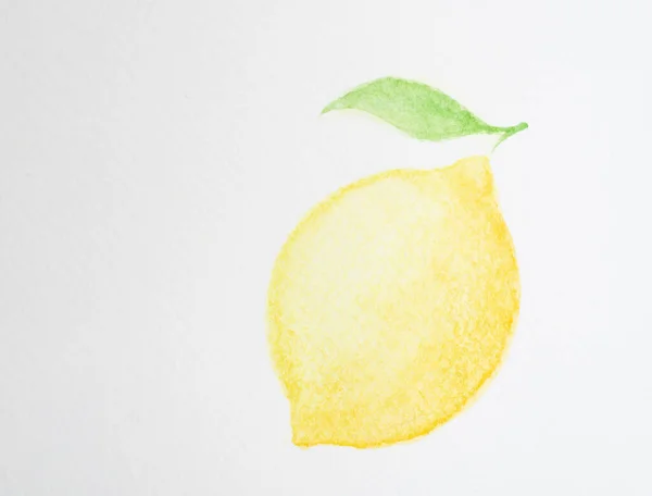 Pintura Mão Aquarela Ilustração Pele Amarela Limão Fruta Folha Verde — Fotografia de Stock