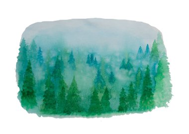 Su rengi el resimleri, beyaz ve kırpma yolunda izole edilmiş yeşillik çam ağaçları, kışın Noel ağacı posta kartı ve yeni yıl tebrik kartı çizimi konsepti.