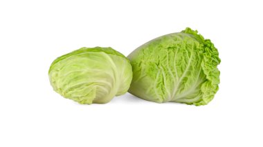 Beyaz lahana ve Napa lahanası yeşil sebze beyaz arka planda ve kırpma yolunda izole edilmiş.