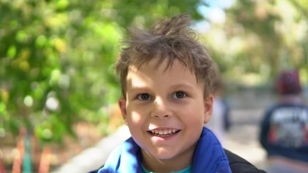 Clouse up portrait Little child with disheveled hair in the kindergarden — Stock Photo, Image