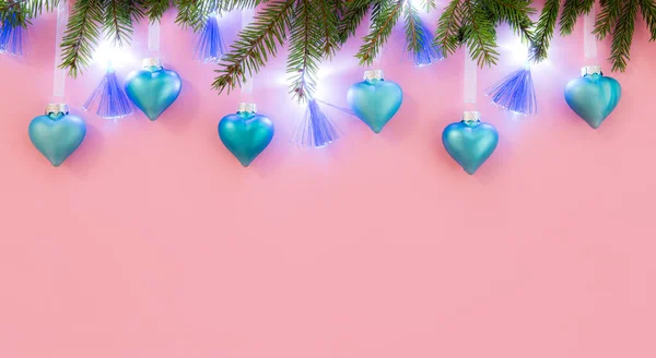 Azul Coração Forma Enfeites Natal Pendurados Com Luzes Festa Led — Fotografia de Stock