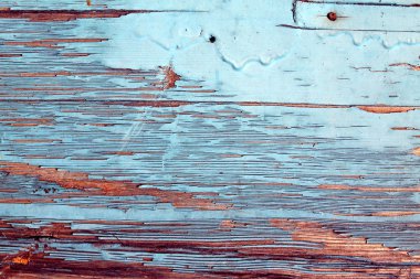 eski mavi kurulu kırık boya, vintage ahşap arka plan, grunge tahta ile. Eski ahşap arka plan ağaç eski boya artıkları parçaları kalıntıları ile. Doku eski ağaç bir kurulu ile boya, antika arka plan boya soyulmuştu. eski mavi kurulu SRA ile