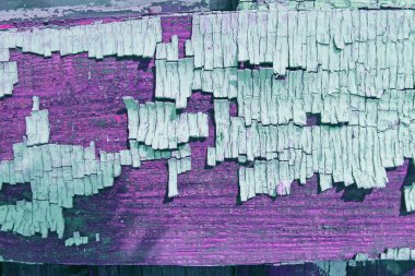 Kabuğu soyulmuş eski ahşap doku çatlak boyalı eski mavi tahta, eski ahşap arka plan, grunge kalas. Ahşap üzerinde eski boya kalıntıları olan eski ahşap bir arka plan. Eski bir ağacın dokusu, boyalı bir tahta, eski bir arkaplan.