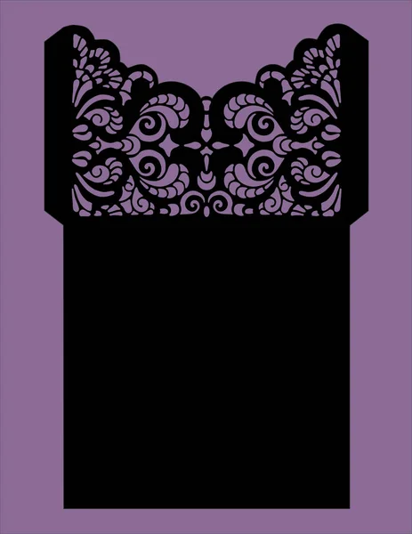 lazer kesim düğün kartı vektör şablonu. Davetiye zarfı. Düğün dantel davetiyesi. Lazer kesim için şablon. Die cut cep zarfı şablonu.