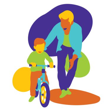 Babam çocuklarına bisiklet sürmeyi öğretiyor.