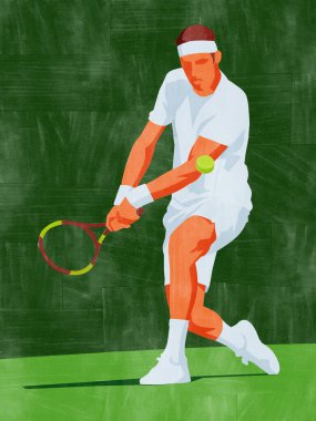 Erkek tenisçi güçlü oynuyor. Çizim grafik tasarımı.