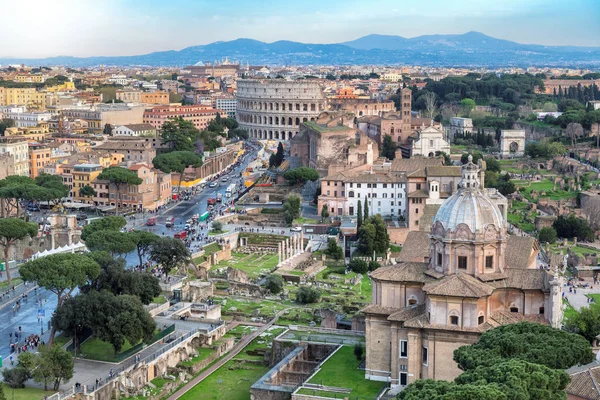 Róma Városára Szép Légi Felvétel Forum Romanum Római Colosseum Róma — Stock Fotó