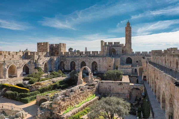 Panoramic view of David\'s tower at spring time in old city of Jerusalem, Israel.