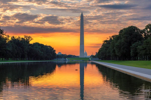 Washington Monument Sunrise New Reflecting Pool Lincoln Memorial Washington Usa — Stock Photo, Image