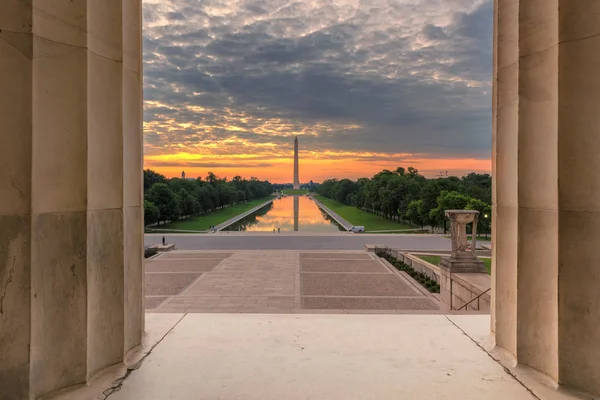 Washington Emlékmű Napkelte Lincoln Emlékmű Washington Amerikai Egyesült Államok — Stock Fotó