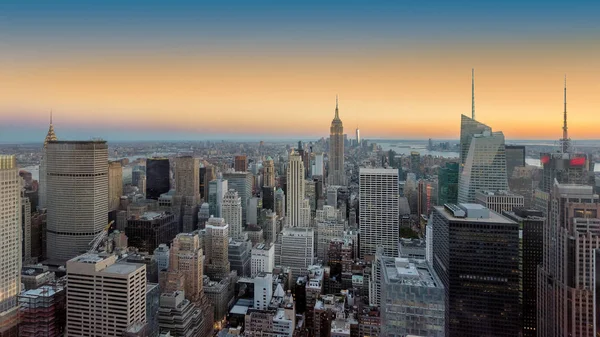 New Yorks Skyline Solnedgången Manhattan Downtown Skyline Med Empire State — Stockfoto