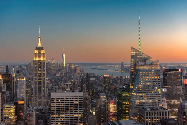 New Yorks Skyline Solnedgången Manhattan Downtown Skyline Med Empire State — Stockfoto