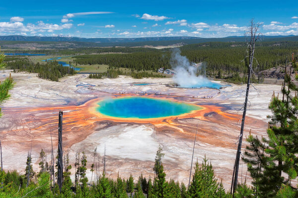 Panorama of Grand Prismatic Spring - Thermal pool in Yellowstone national park.