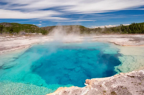 Hot thermal spring Sapphire Pool in Yellowstone National Park, Biscuit Basin area, Wyoming.