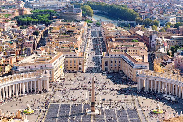 Rome skyline, Italy. Aerial view of the famous Saint Peter's Square in Vatican and Rome city.