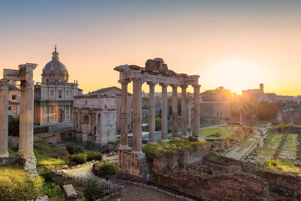 Sunrise Roman Forum Ancient Ruins Rome Italy View Capitoline Hill — Stock Photo, Image