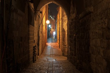 Gece sokak Jerusalem eski şehir, İsrail.