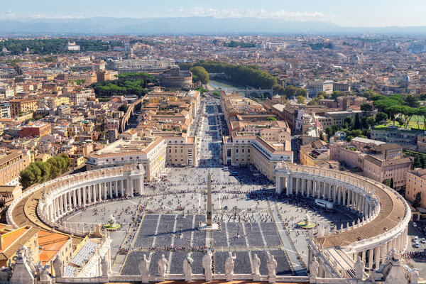 Rome skyline. Saint Peter's Square in Vatican, Rome, Italy. Aerial view of Rome
