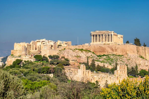 Akropol Ateny Słoneczny Dzień Parthenon Temple Ateny Grecja — Zdjęcie stockowe