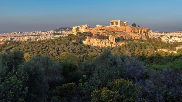 雅典雅典卫城 日落时有帕台农神庙 希腊雅典 — 图库照片