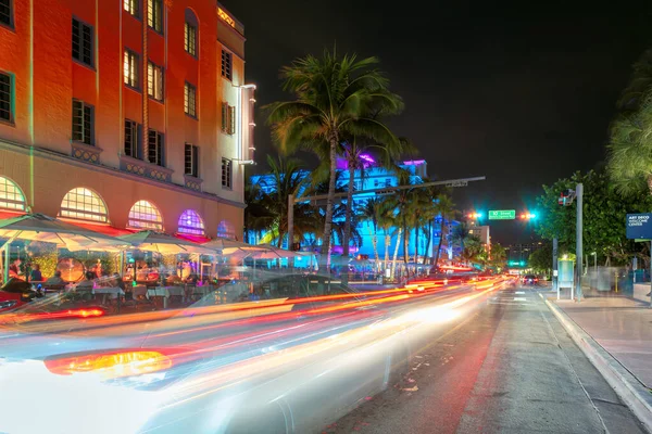 Nightlife in Miami Beach, hotels and restaurants at night in Ocean Drive, Miami Beach, Florida