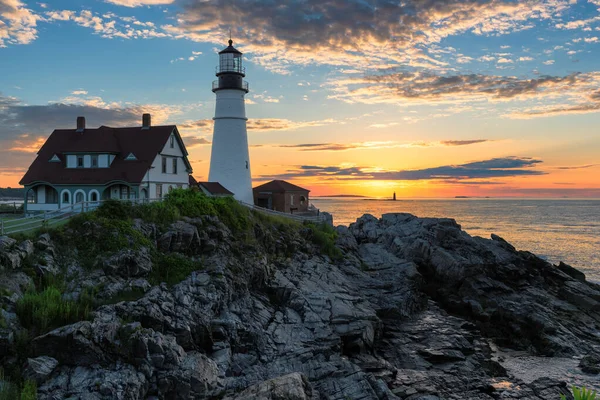 Východ Slunce Portland Hlavu Maják Cape Elizabeth New England Maine — Stock fotografie