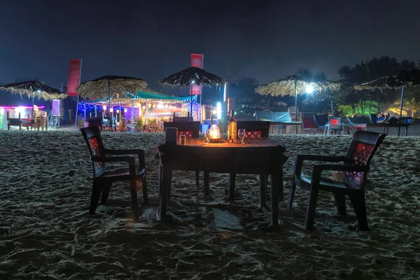 Festa Praia Noite Café Praia Com Garrafa Vinho Rosa Copos — Fotografia de Stock