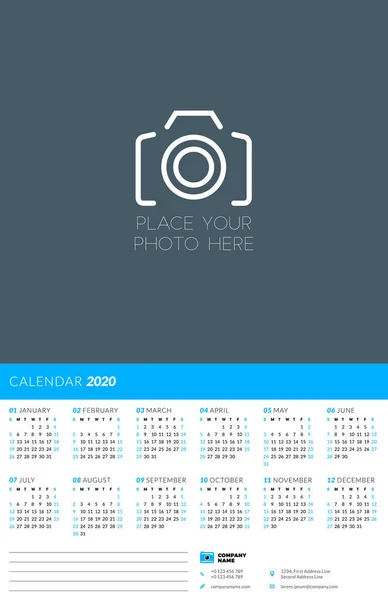 Шаблон Календаря 2020 Год Неделя Начинается Воскресенье Канцелярский Дизайн Плакат — стоковый вектор