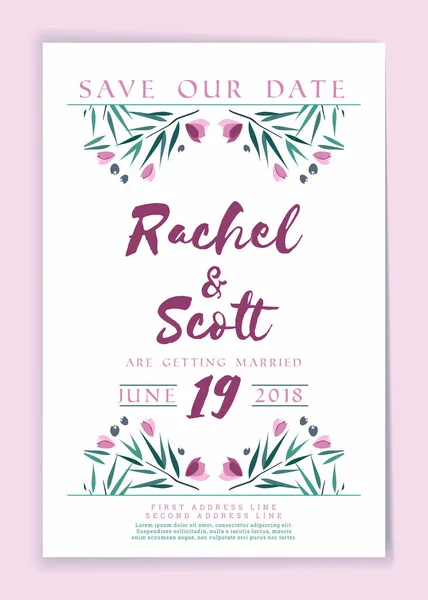 Garde Date Modèle Carte Invitation Mariage Avec Des Éléments Botaniques — Image vectorielle