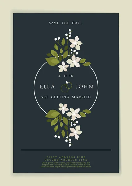 Date Wedding Invitation Card Design Template Botanical Desig Elements Stationery — Stock Vector