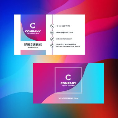 Çift taraflı yatay kartvizit şablon arka plan ile. Canlı degradeler. Vektör mockup çizim. İleti örneği tasarım