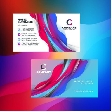 Çift taraflı yatay kartvizit şablon arka plan ile. Canlı degradeler. Vektör mockup çizim. İleti örneği tasarım