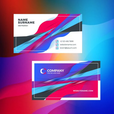 Çift taraflı yatay kartvizit şablon arka plan ile. Canlı degradeler. Vektör mockup çizim. İleti örneği tasarım