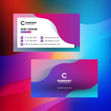 Çift taraflı yatay kartvizit şablon arka plan ile. Canlı degradeler. Vektör mockup çizim. İleti örneği tasarım