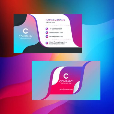 Çift taraflı yatay kartvizit şablon arka plan ile. Canlı degradeler. Vektör mockup çizim. İleti örneği tasarım