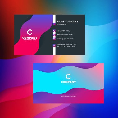 Çift taraflı yatay kartvizit şablon arka plan ile. Canlı degradeler. Vektör mockup çizim. İleti örneği tasarım